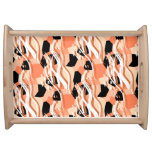 Peach Black White Abstract Pattern. Serving Tray