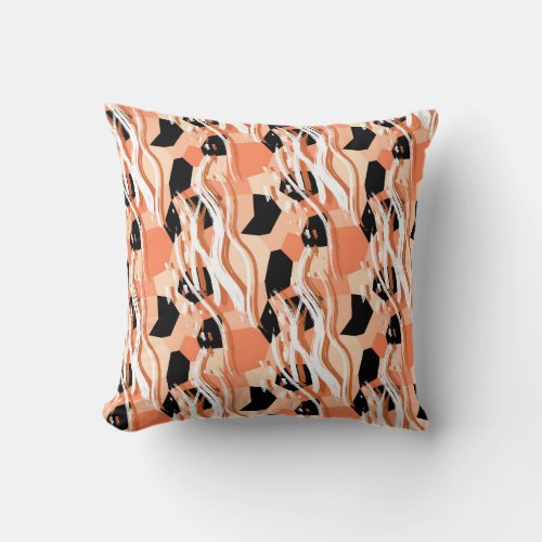 Peach Black White Abstract Pattern Throw Pillow