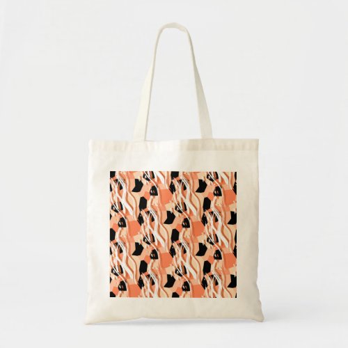 Peach Black White Abstract Pattern Tote Bag