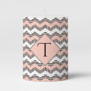 Peach, Black & White Chevron, Custom Monogram Pillar Candle