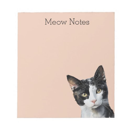 Peach Black White Kitty Cat Notepad