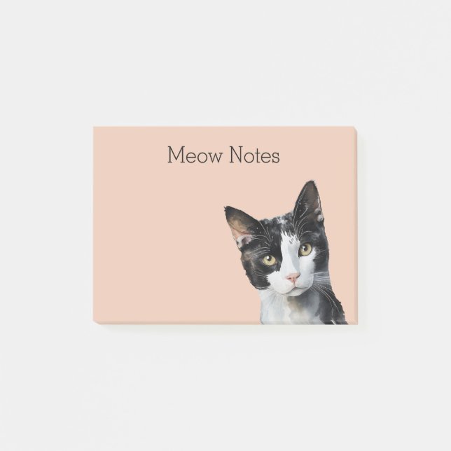 Peach Black White Kitty Cat Post-it Notes (Front)