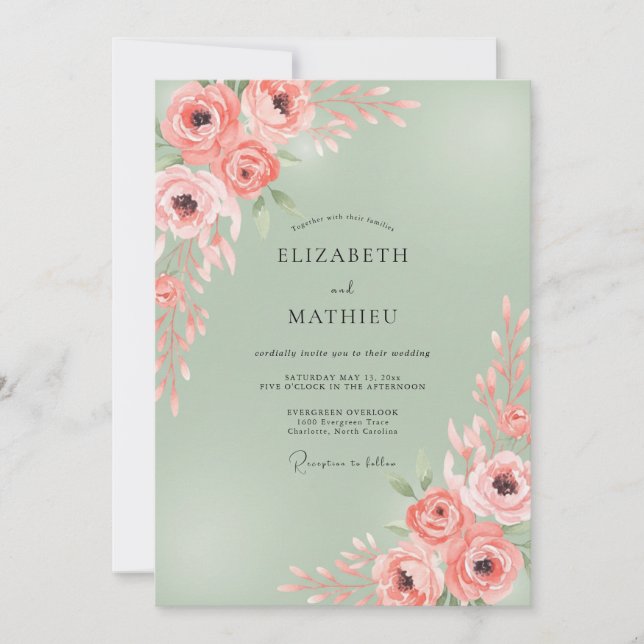 Peach Bloom Artistic Flourish Wedding Invitation (Front)