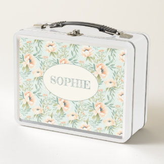 Peach Blooming Floral Personalized Lunch Box