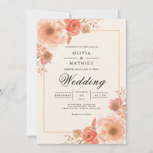 Peach Blossom Border Wedding Invitation