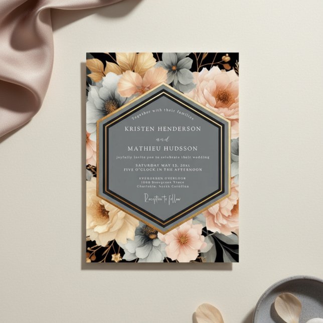 Peach Blossom Botanical Romance Wedding Invitation (Creator Uploaded)