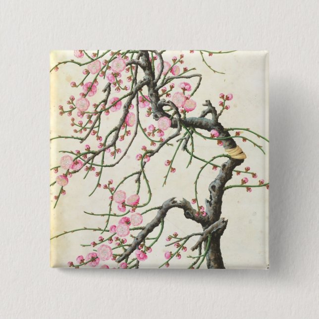 Peach blossom (colour on paper) button (Front)