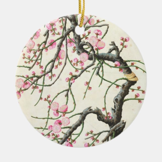 Peach blossom (colour on paper) ceramic ornament (Front)