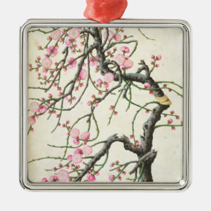 Peach blossom (colour on paper) metal ornament