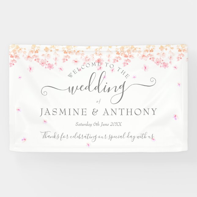 Peach Blossom Floral Wedding Banner (Horizontal)