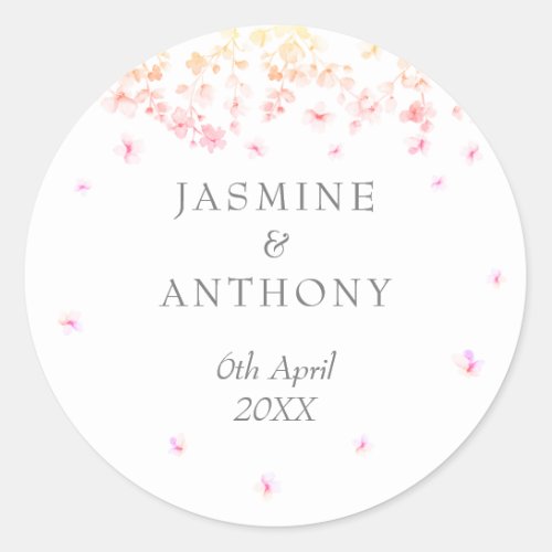 Peach Blossom Floral Wedding Classic Round Sticker