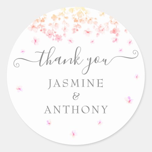 Peach Blossom Floral Wedding Classic Round Sticker