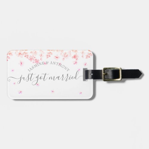 Peach Blossom Floral Wedding Luggage Tag