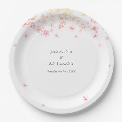 Peach Blossom Floral Wedding Paper Plates