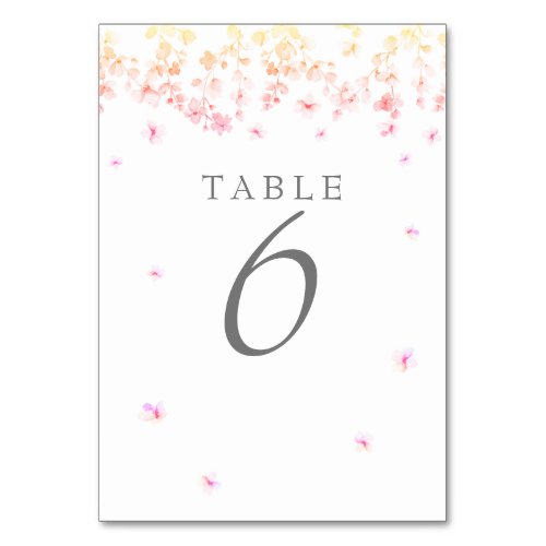 Peach Blossom Floral Wedding Table Number