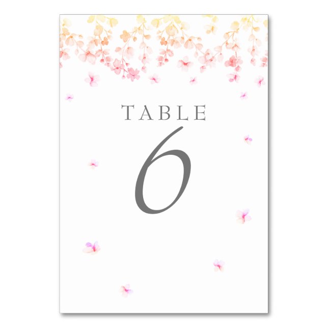 Peach Blossom Floral Wedding Table Number (Back)