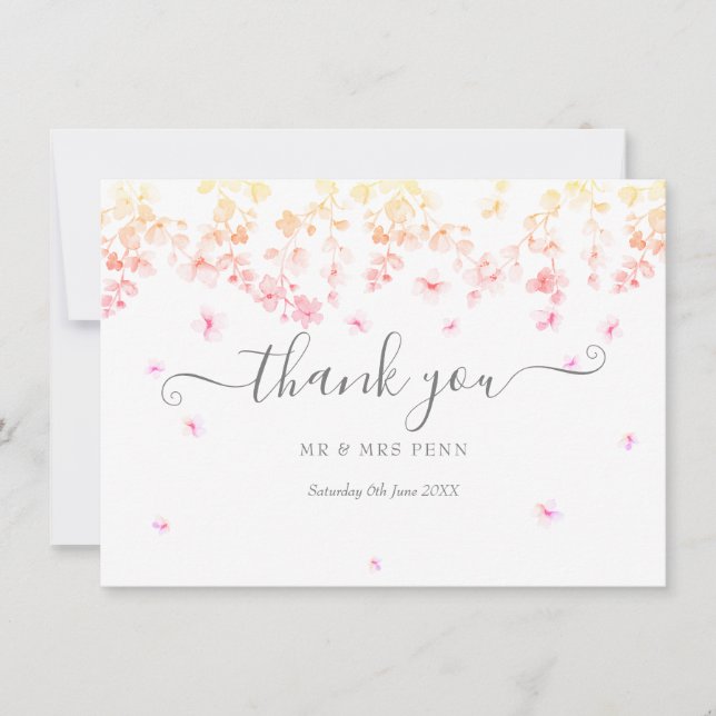 Peach Blossom Floral Wedding Thank You Card (Front)