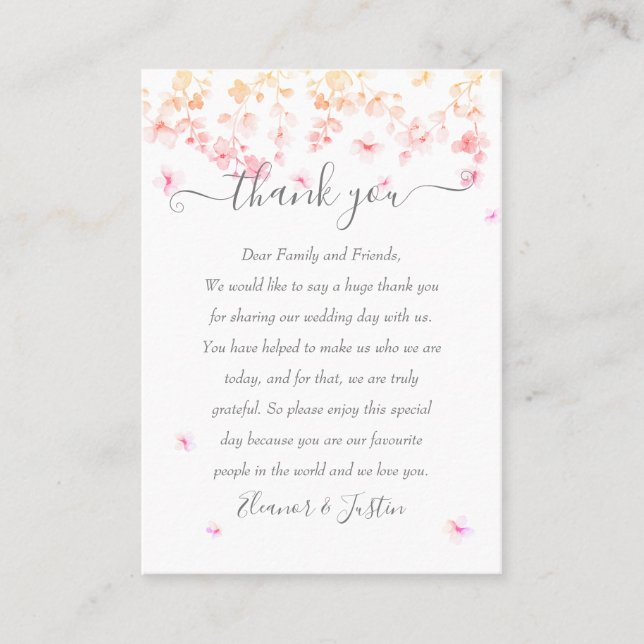 Peach Blossom Floral Wedding Thank You Place Card (Front)