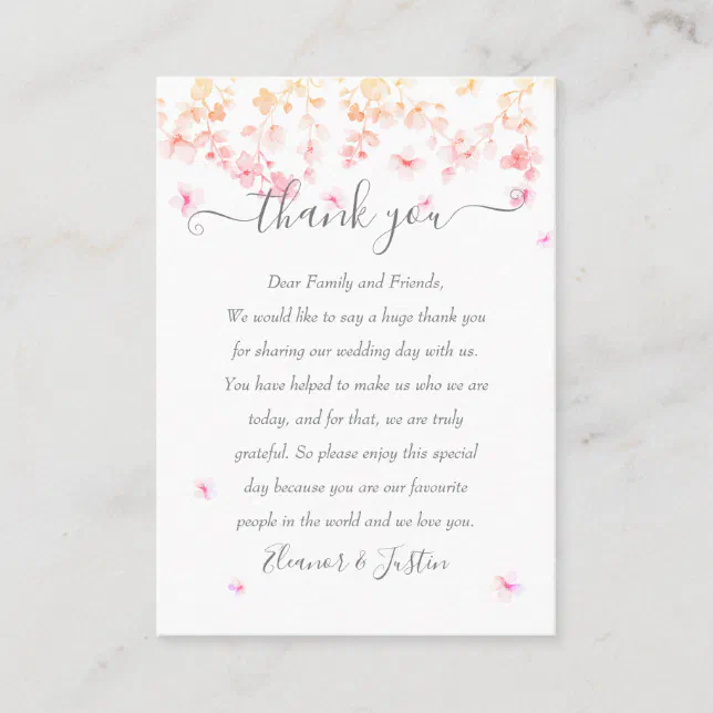 Peach Blossom Floral Wedding Thank You Place Card | Zazzle