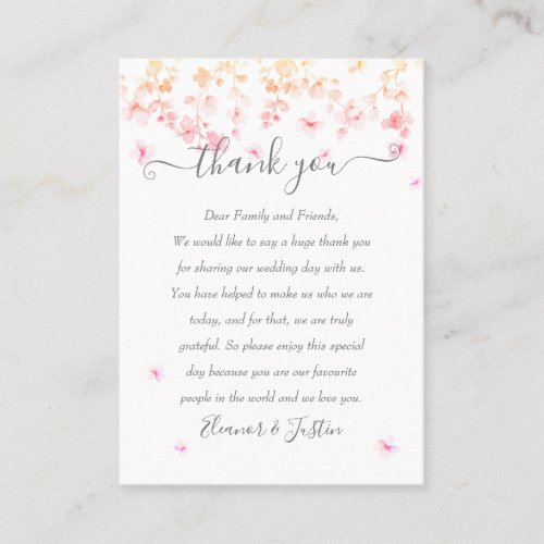 Peach Blossom Floral Wedding Thank You Place Card