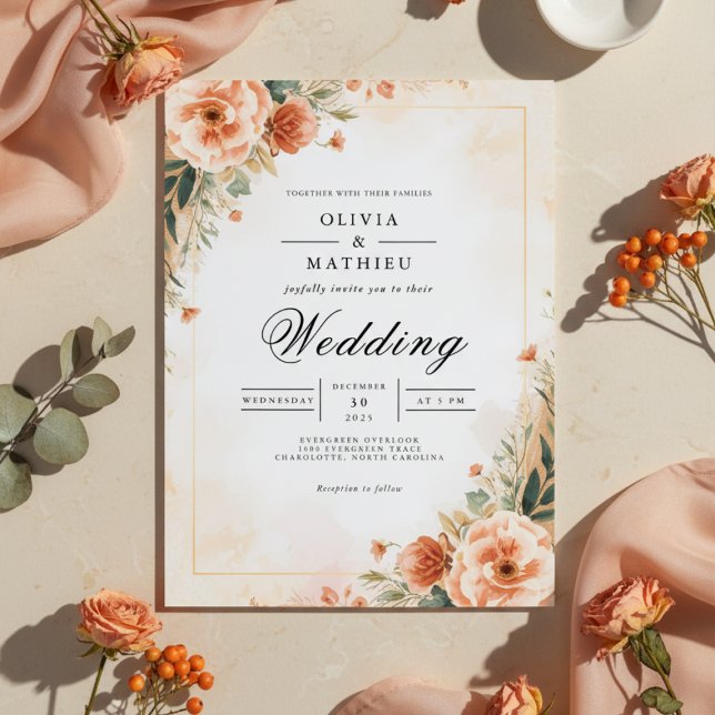 Peach Blossom Flourish Wedding Invitation (Creator Uploaded)