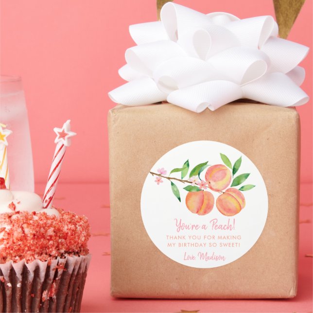 Peach Blossom One Sweet Peach Birthday Classic Round Sticker (Party)