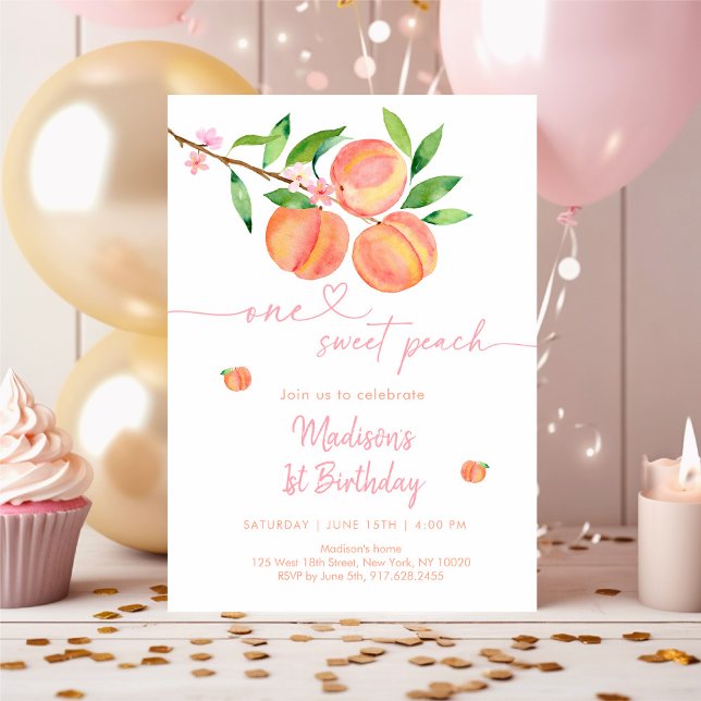 Peach Blossom One Sweet Peach Birthday Invitation (Creator Uploaded)