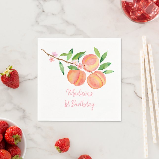 Peach Blossom One Sweet Peach Birthday Napkins (Insitu)