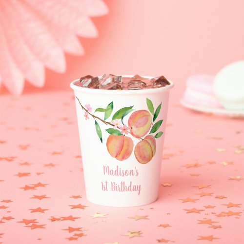 Peach Blossom One Sweet Peach Birthday Paper Cups
