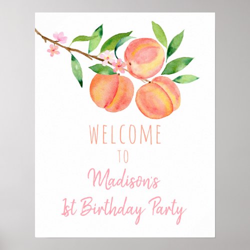 Peach Blossom One Sweet Peach Birthday Welcome Poster
