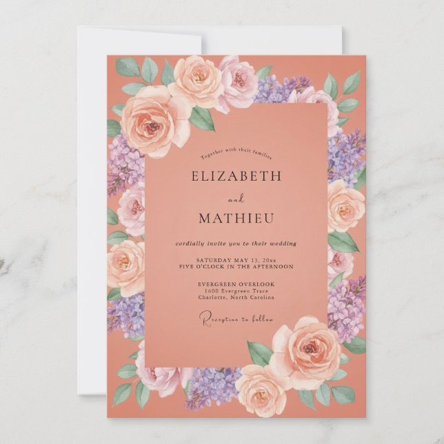 Peach Blossom Romantic Wedding Invitation (Front)
