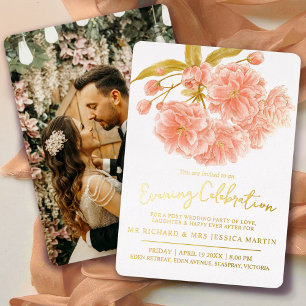 Peach blossom spring evening celebration gold  foil invitation