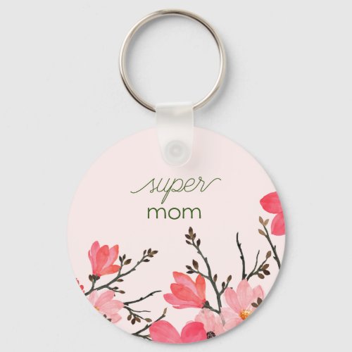 Peach Blossom Super Mom Mothers Day Keychain