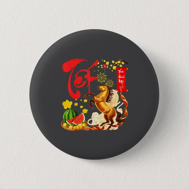 Peach Blossom Vietnamese Lunar New Year Horse 2026 Button (Front)