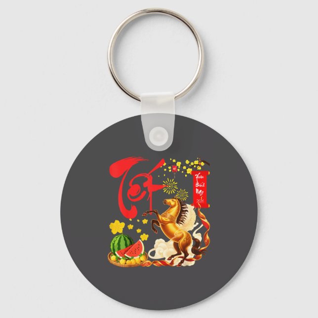 Peach Blossom Vietnamese Lunar New Year Horse 2026 Keychain (Front)