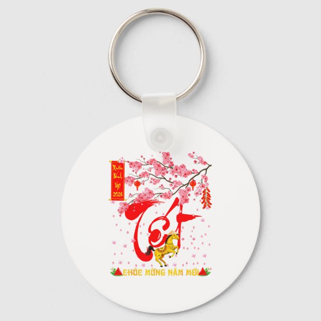 Peach Blossom Vietnamese Lunar New Year Horse 2026 Keychain (Front)