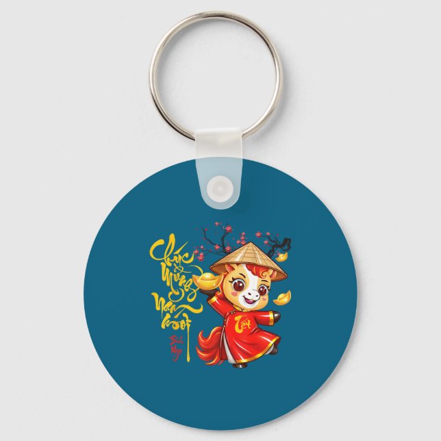 Peach Blossom Vietnamese Lunar New Year Horse 2026 Keychain (Front)
