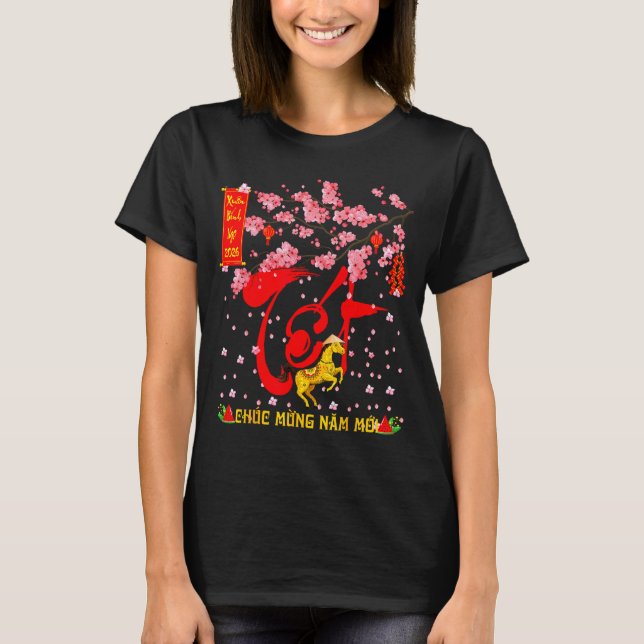 Peach Blossom Vietnamese Lunar New Year Horse 2026 T-Shirt (Front)