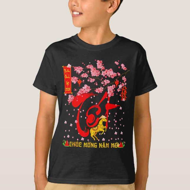 Peach Blossom Vietnamese Lunar New Year Horse 2026 T-Shirt (Front)