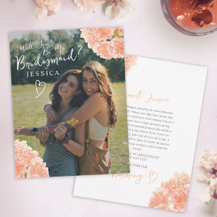 Peach blossom watercolor bridesmaid proposal note card
