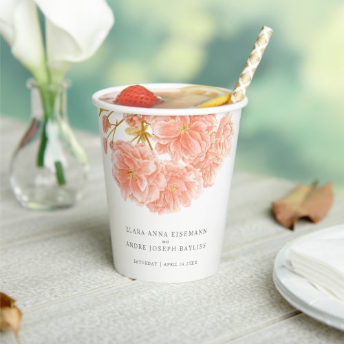 Peach blossom watercolor flower wedding cups