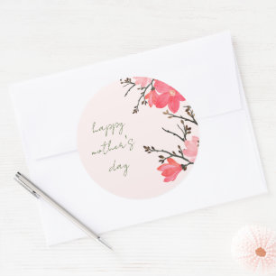 Peach Blossom Watercolor Mother' Day Round Sticker