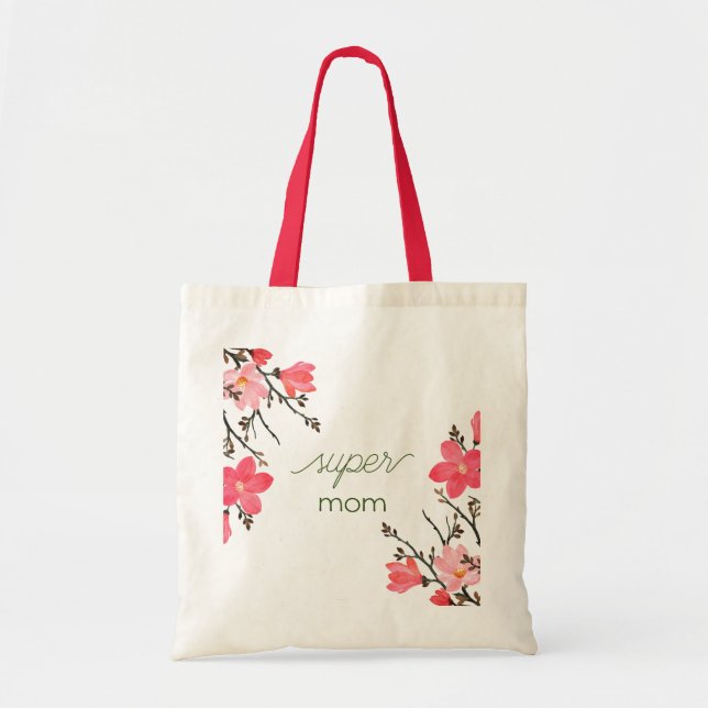 Peach Blossom Watercolor Mother's Day Tote Bag (Front)