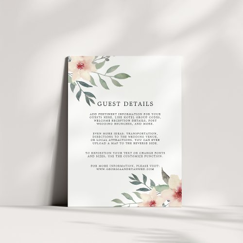 Peach Blossom Wedding Guest Details Card