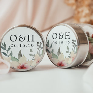 Peach Blossom Wedding Monogram & Date Classic Round Sticker