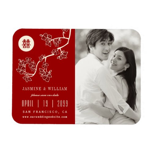 Peach Blossoms Chinese Wedding Photo Save The Date Magnet