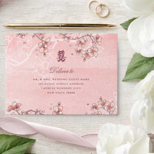 Peach Blossoms Double Happiness Chinese Wedding Envelope