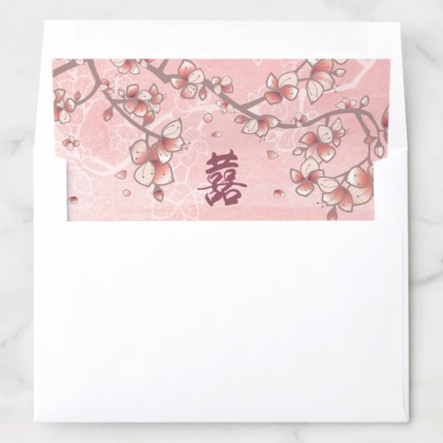 Peach Blossoms Double Happiness Chinese Wedding Envelope Liner