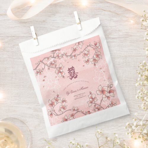 Peach Blossoms Double Happiness Chinese Wedding Favor Bag
