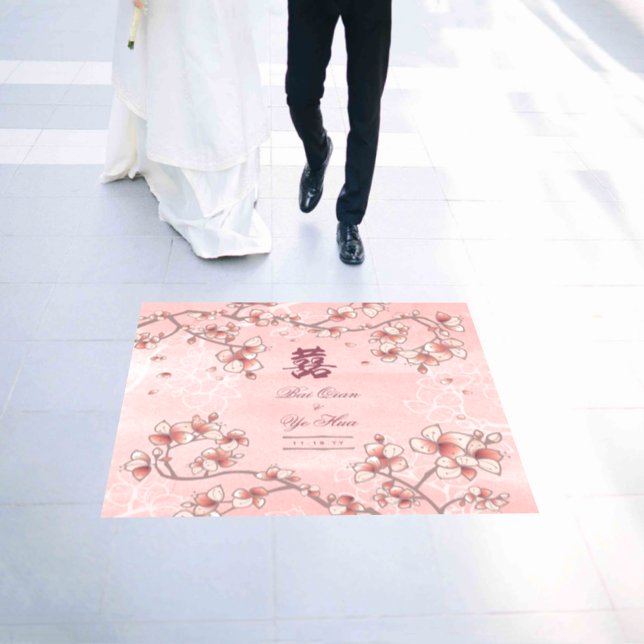 Peach Blossoms Double Happiness Chinese Wedding Floor Decals (Wedding)
